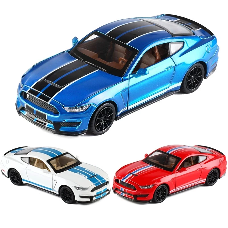 1:32 Shelby GT350 die cast car model toy for kids 15cm pull back metal simulation roadster With Sound/Light/ Alloy Toys