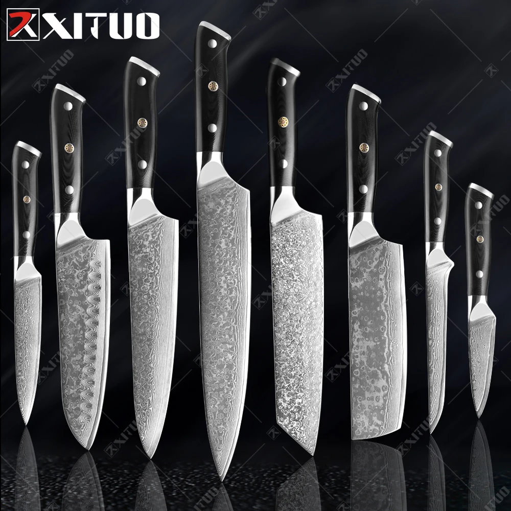 XITUO Damascus Chef Knife Professional Japan Sankotu Cleaver Bone Knives Utility Kiritsuke Paring Kitchen Knife Cooking Tools