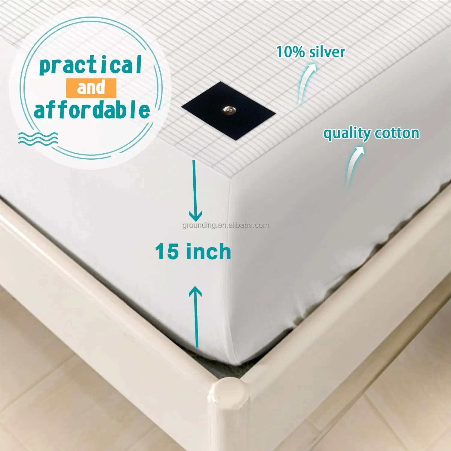 Customized Silver Cotton Conductive Earth Grounding Mattress Natural Wellness Fade Bed Sheets with Grounding Cord