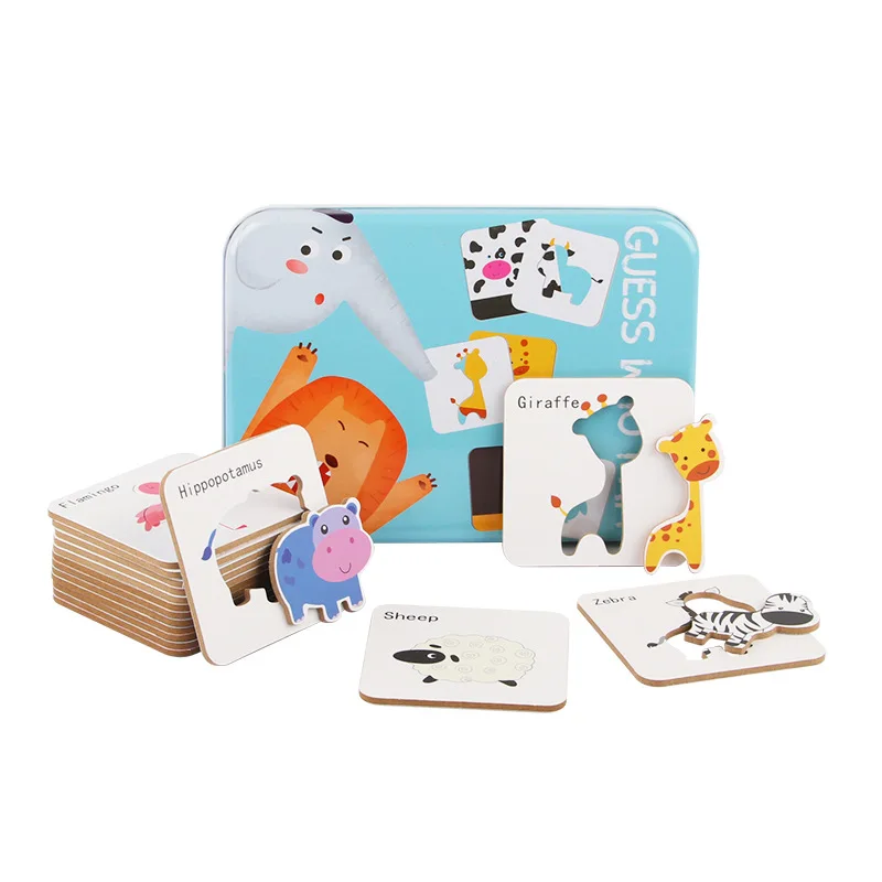 Guess who I am Fun Matching Puzzles Education Cognitive Animal Traffic Matching Toys Iron box portable pocket toy
