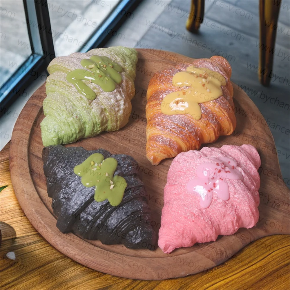 high quality artificial bread realistic faux Croissant squishy real touch simulation bread loaf for education pretend and play