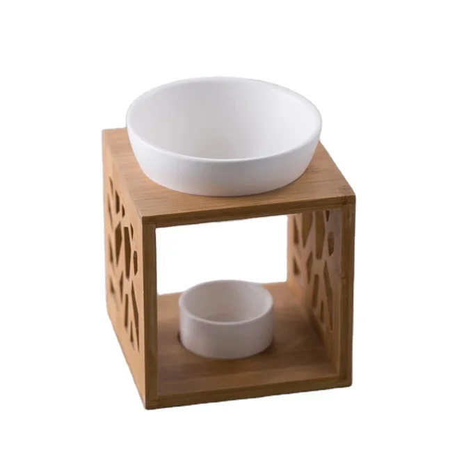 Wholesale Factory Direct Ceramic Incense  Aroma Oil Burner Candle Holder with Bamboo Stand
