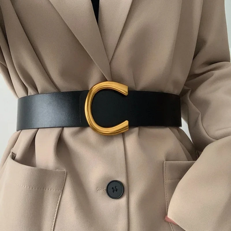 Punk Vintage Big Buckle Belts For Women Leather Belt for Pants Dress Jeans Fashion Wide PU Leather Waist Strap