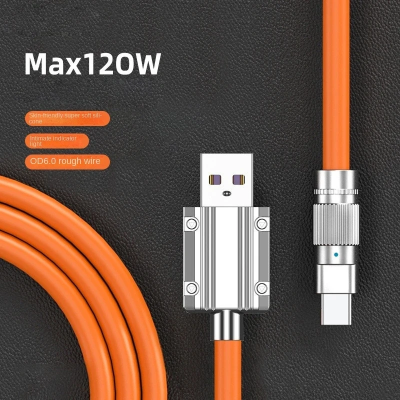 120W 6A Super Fast Charging Cable Metal Zinc Alloy Liquid Silicone Micro USB Type-C Charger Data Cable For iPhone