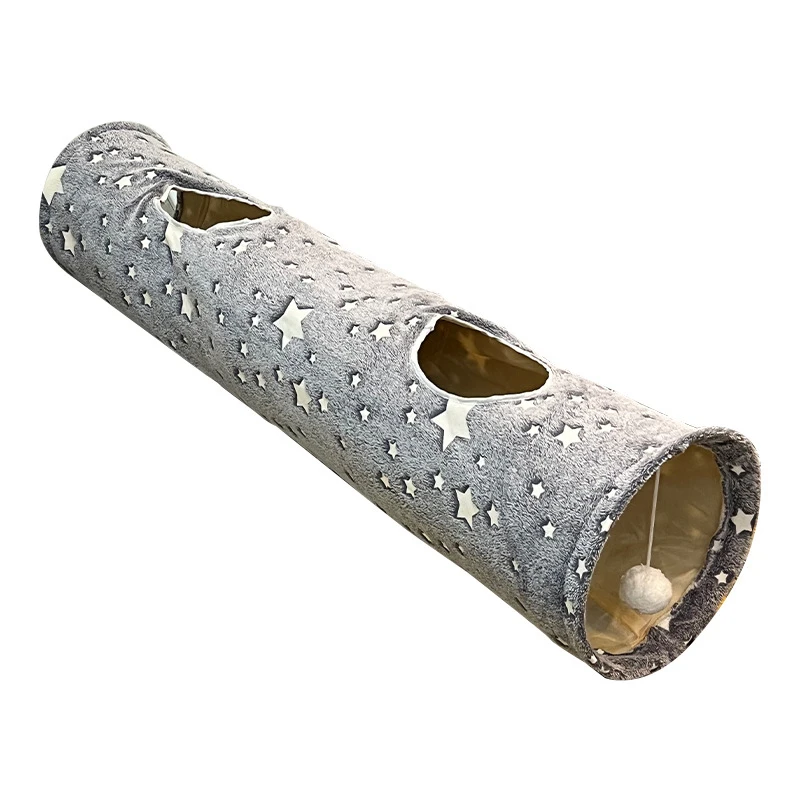 Wholesale cat tunnel foldable wrinkled tunnel cats Fluffy Toy Balls cat tunnel with plush cover