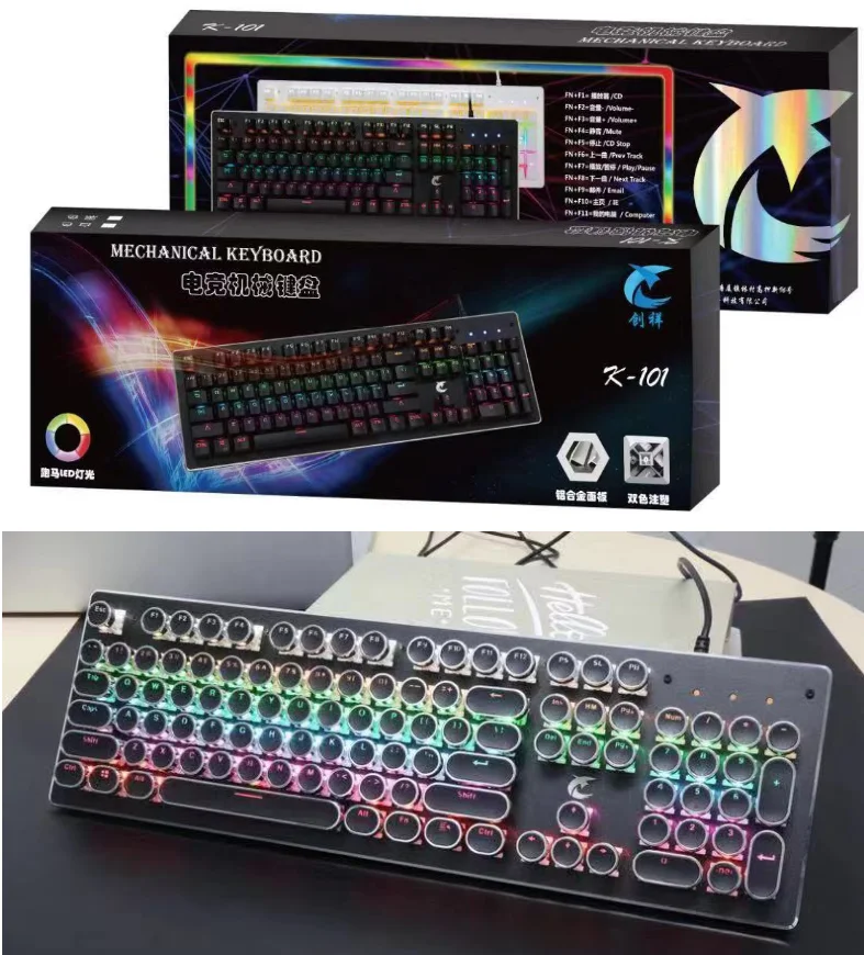 Real machine mechanical steam punk steam keyboard green shaft retro electroplating  gaming mechanical keyboard cross-border