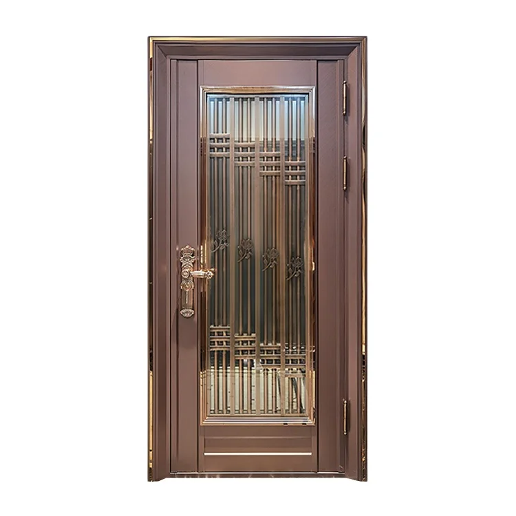 Stainless steel lattice decoration transparent glass inlaid security door residential main door