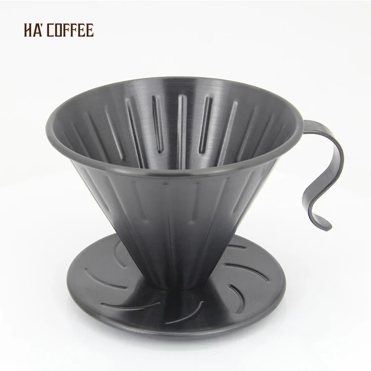 Коническая капельная корзина из нержавеющей стали сетчатый фильтр гальваническое покрытие черный для кофе