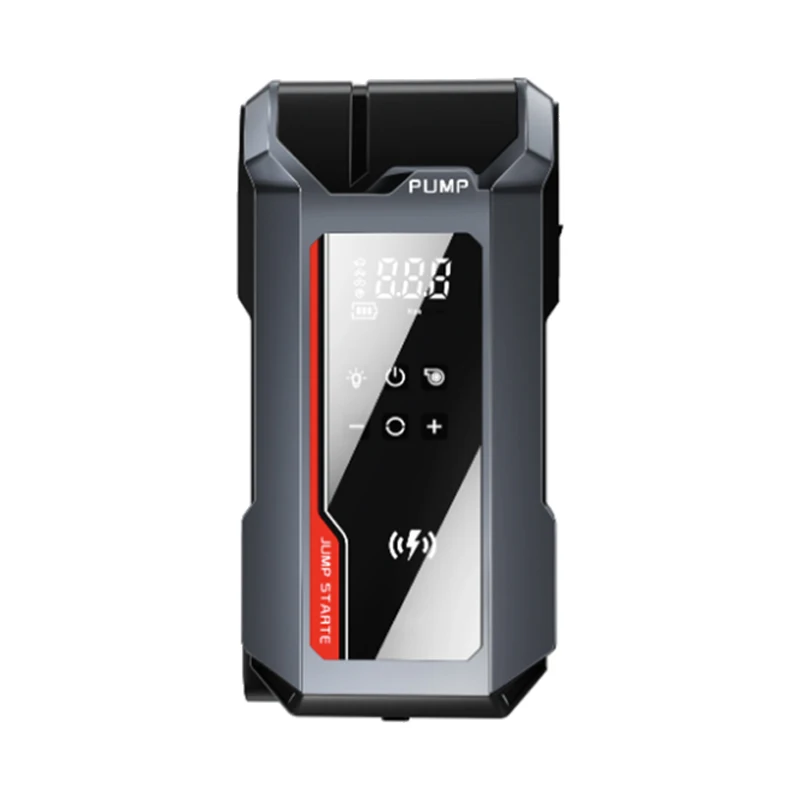 800A Car Jump Starter with LED Torch Power Bank Air Compressor Wireless Charging Function for Cellphones Starting Device