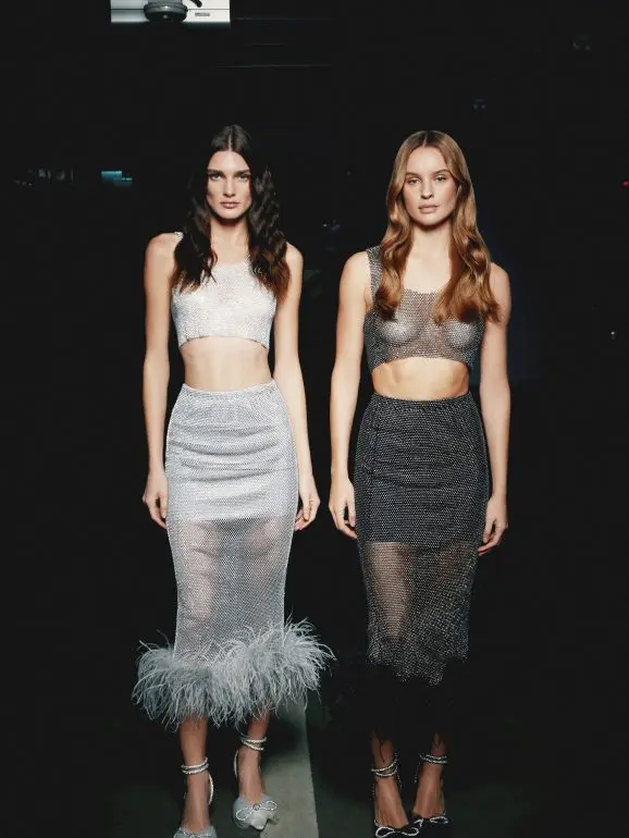 New fashion sleeveless vest+skirts sexy sequins slim fit see-through furry 2 pieces sets elegant nightclub suits women clothing