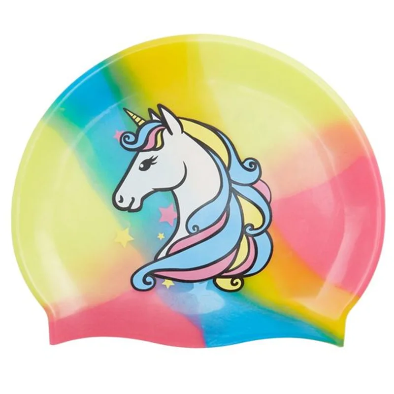 Wholesale No Minimum Kids Swim Hat Unicorn Silicon Swim Cap Custom Logo Printed Cartoon Kids Swimming Cap For Children