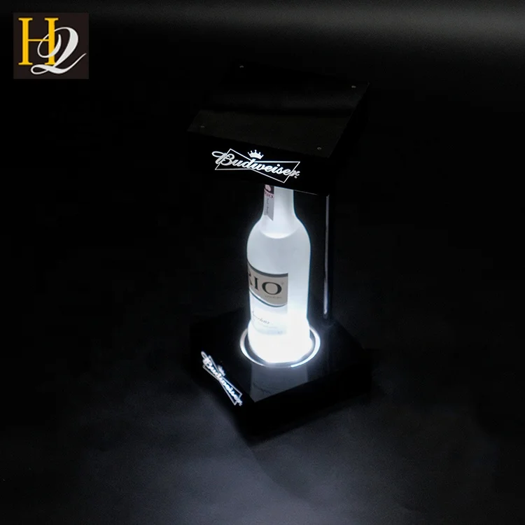 fashion popular plug power supply square shape black acrylic LED single bottle display stand with logo engraving and light up