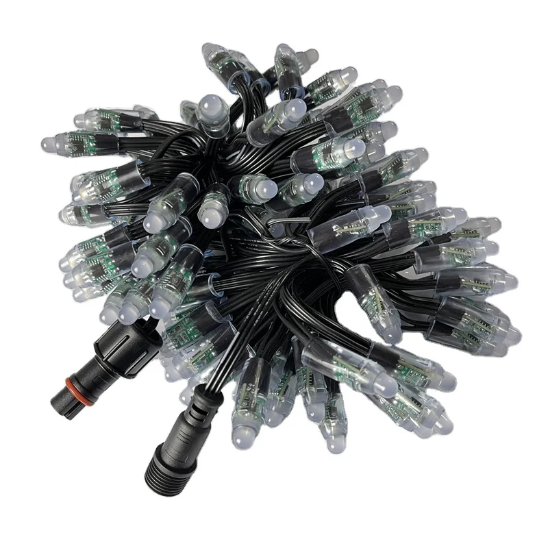 Smart RGB Pixel LED bullet nodes 100 leds Xconnect Waterproof pigtail Black 18awg WS2811 12V light string addressable full color