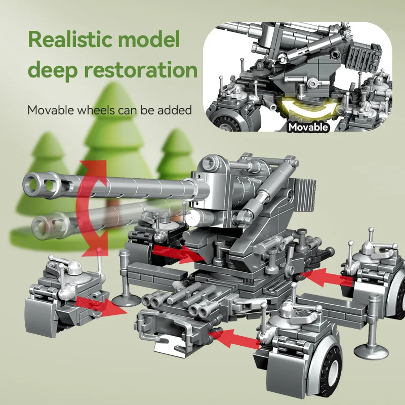 WW2 Military Mini soldier Figure army German 88mm flak anti-aircraft gun anti-tank gun building block Toys