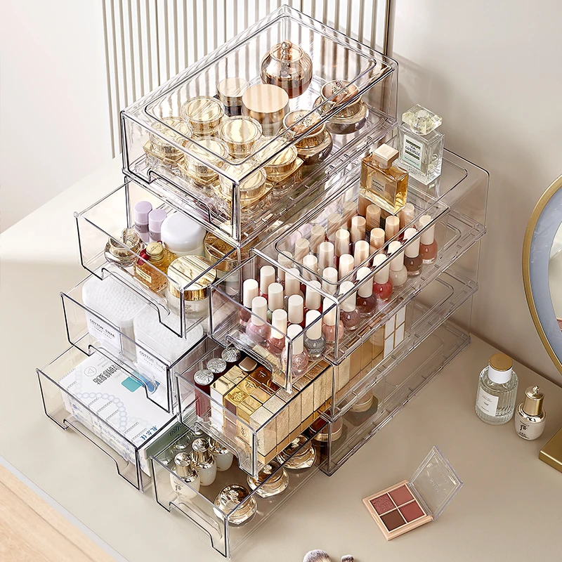 Chenyi Premium Transparent Beauty Storage Bins Stackable Cosmetic Storage Boxes & Bins Multipurpose Makeup Storage Drawer