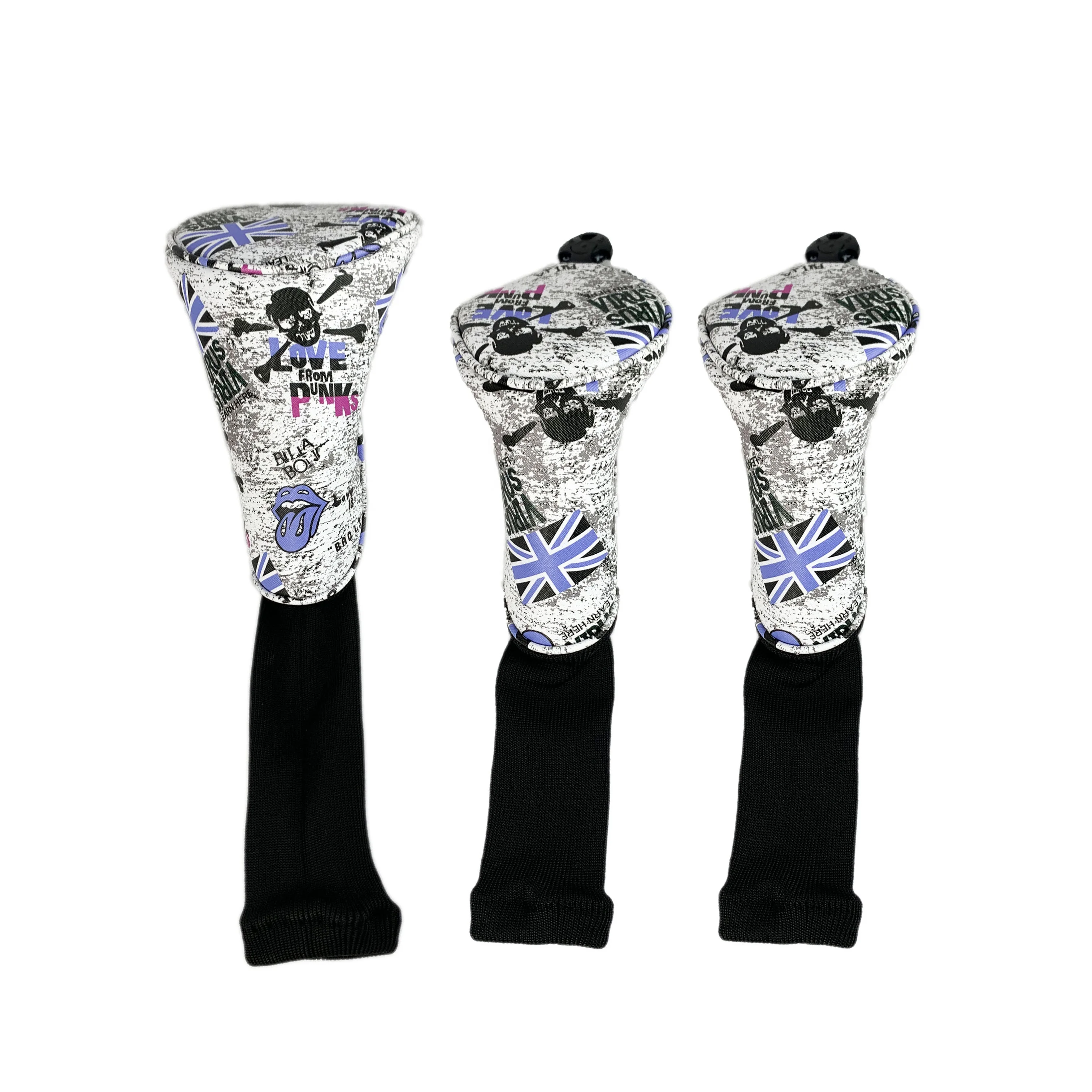 Golf club headcovers driver fairway wood cover Skeletom Tax Stamp pu leather Blue