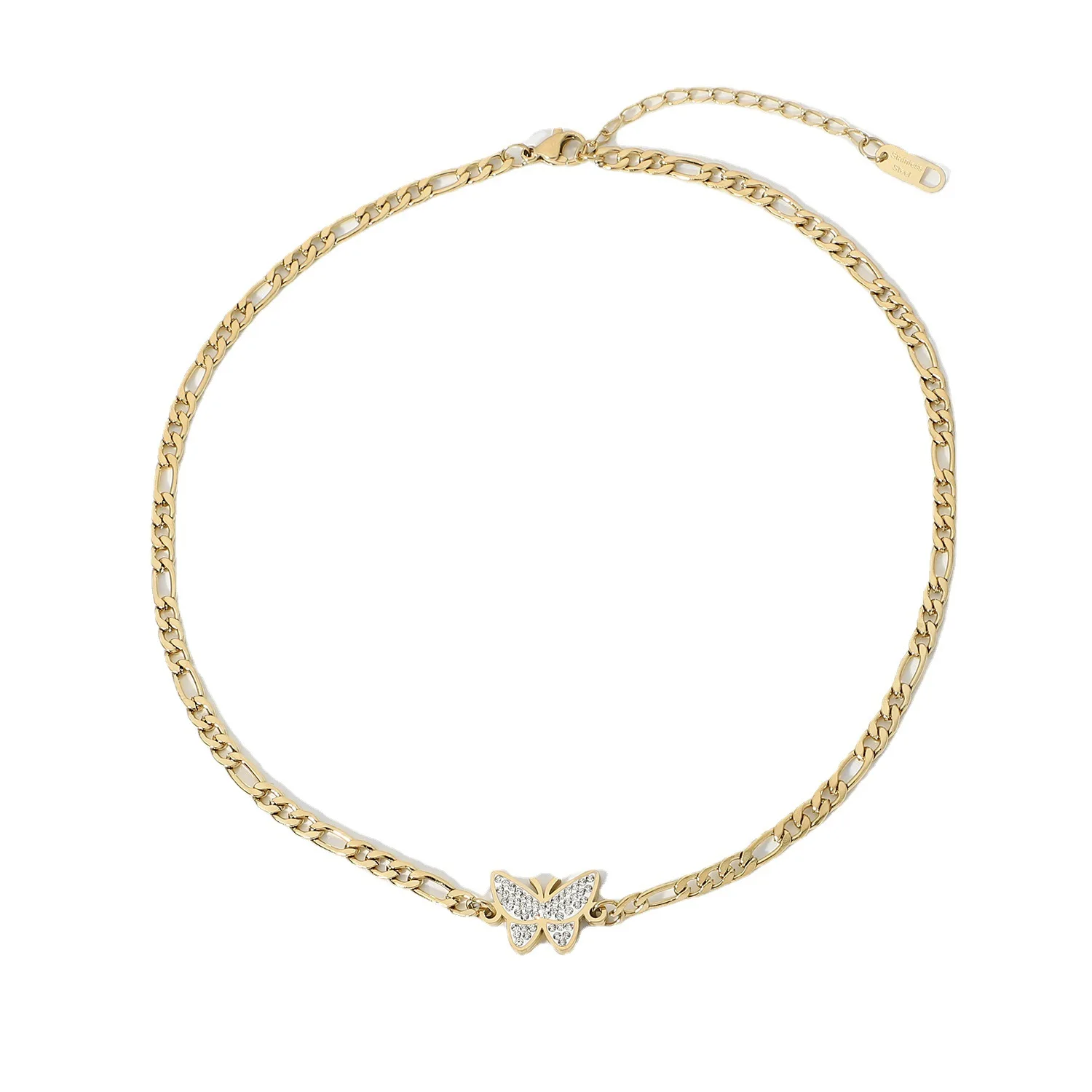 Women Jewelry 14k Gold Plated Chain Custom Initial Charm Choker Stainless Steel Butterfly Pendant Necklace Wholesale