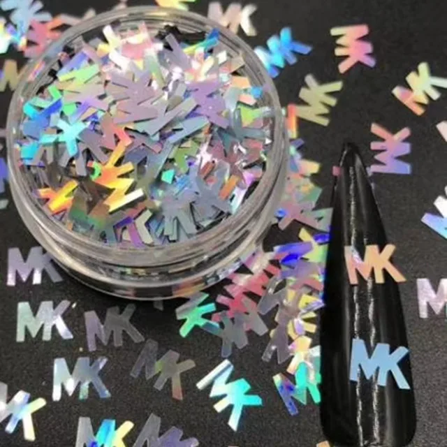 
Christmas nail art decorative glitter sequins MK letters laser shape glitter Moq 1 kg chunky mixed colored and shape glitters 