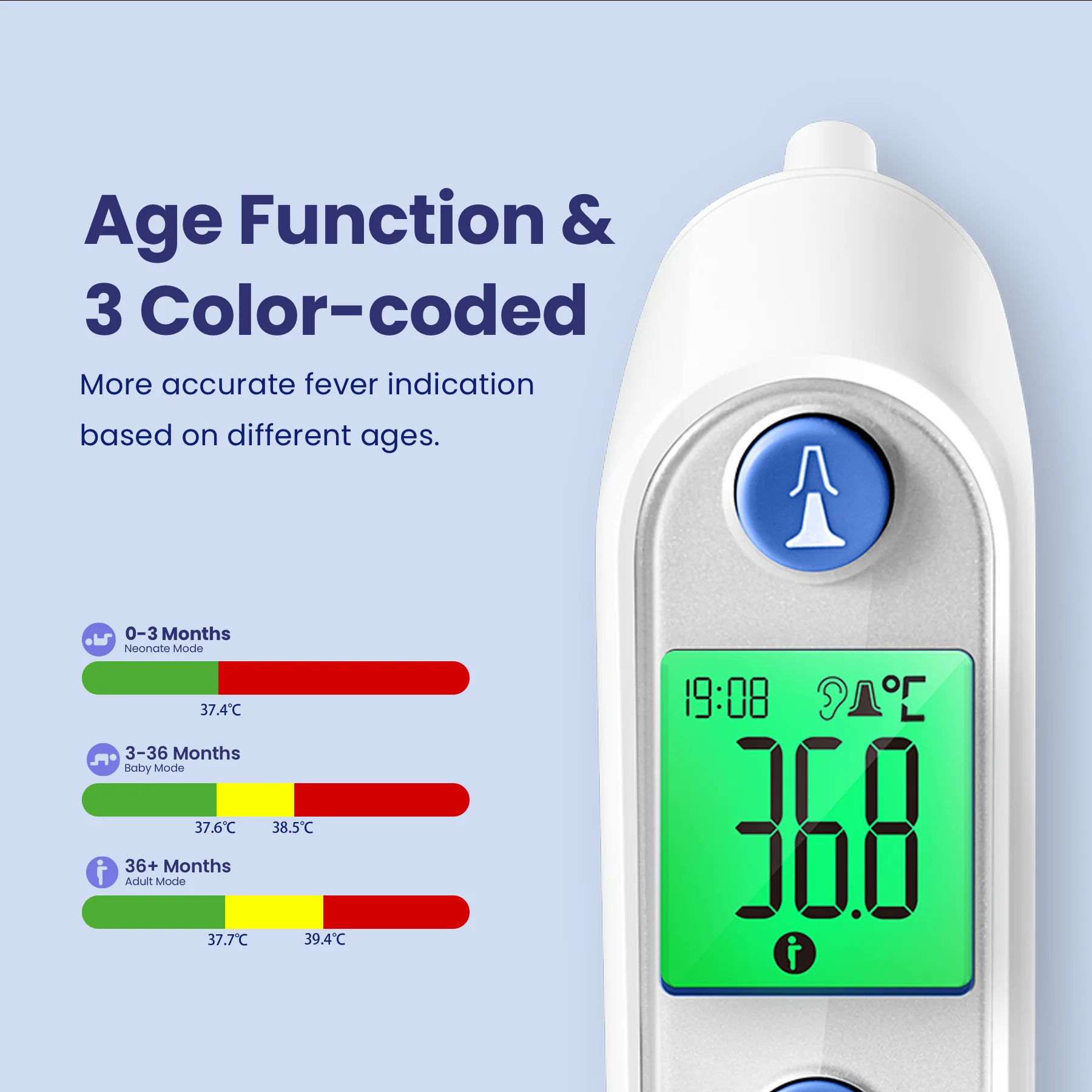Wholesale Price Age Function 3 color coded Infrared Ear Thermometers For Medical Baby