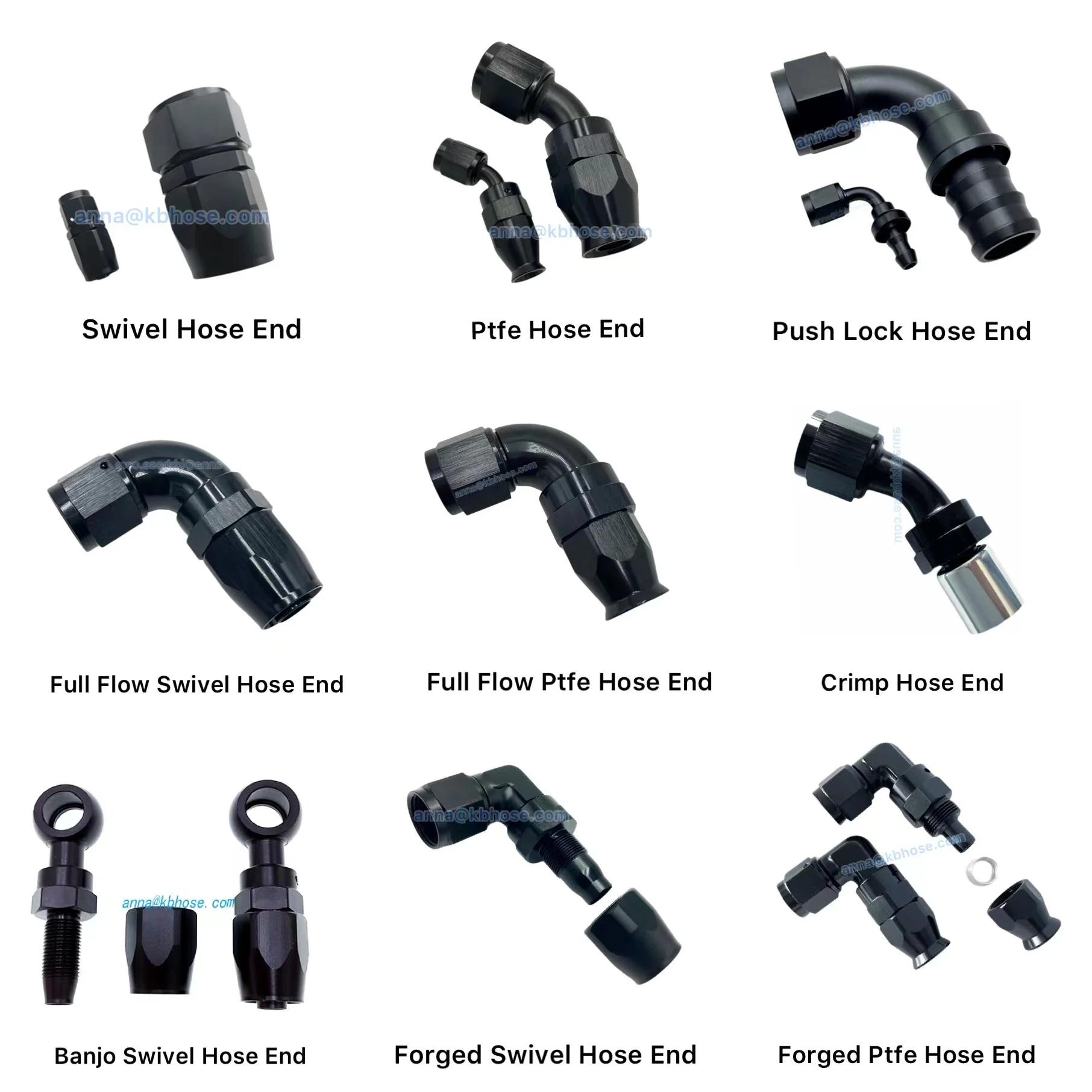 Crimp Press On Swivel An6 An8 An10 An12 AN16 Straight 45deg 90deg Hose Ends An Fitting
