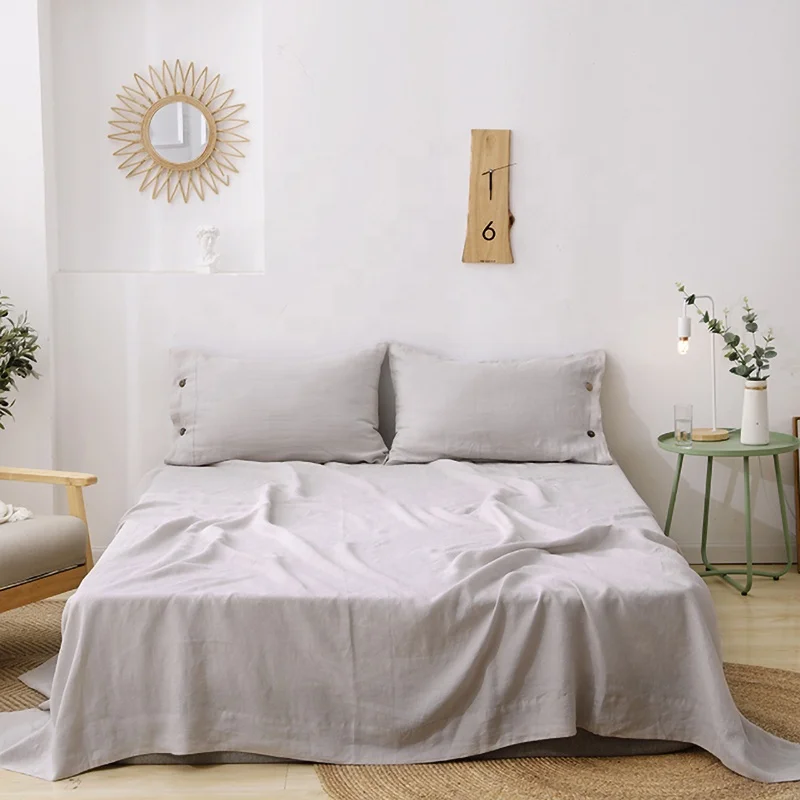 Home Textile Wholesale Luxury Online King Size 4pcs Idea Flax Bed Sheet Resorts Linen Bedding Set
