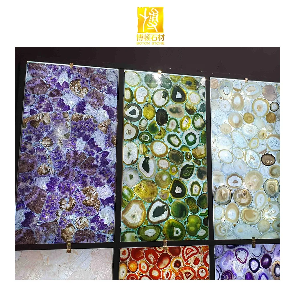 Natural Stone Translucent Polychrome Semi Precious Interior Design Marble Colorful Table Top Agate Slabs