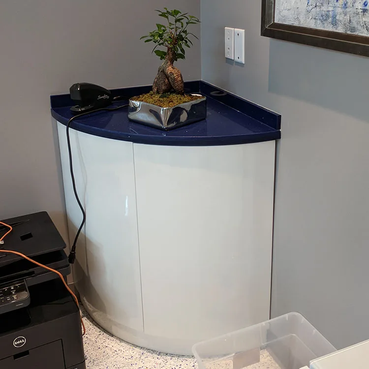 Проект американской стоматологической клиники белые лакированные шкафы шкаф для хранения стойка регистрации с синим кварцем каменная