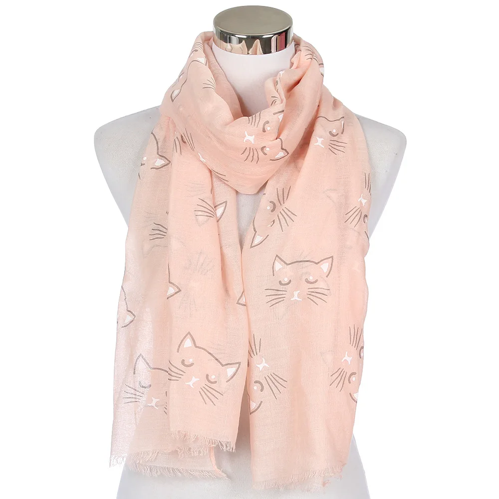 Super Cute Cat Animal Printed Sunscreen Shawl Oblong Scarf for Women