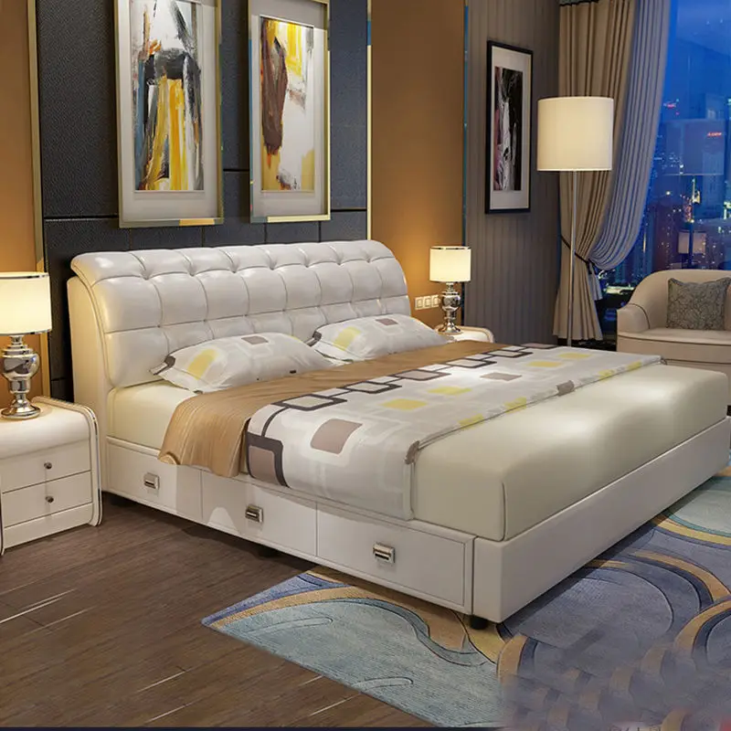 KEHUI Double Bed Teak Electric Adjustable Sleeping Bunk Simple Side Tables Foam Latex Cotton Sheet Double Bed