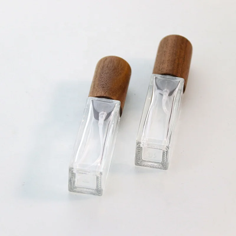 Custom Logo 10ml Empty Mini Glass Perfume Bottle With Dark Wood Cover For Packaging