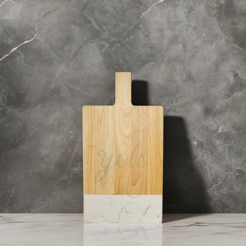 New Arrival Premium Durable Bamboo Wooden Marble Chopping Board Cutting Board with Handle for Cheese Steak Kitchen