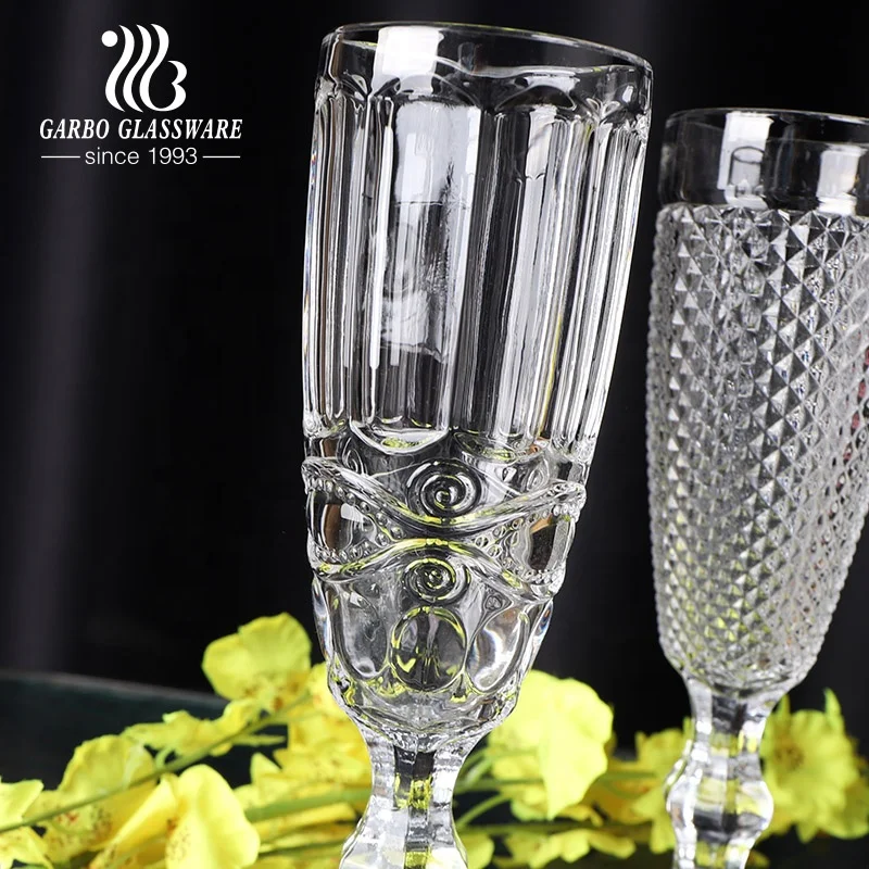 Embossed drinking glassware stem wine glass party glasses juice goblet wedding cup custom spray color stemware champagne glass