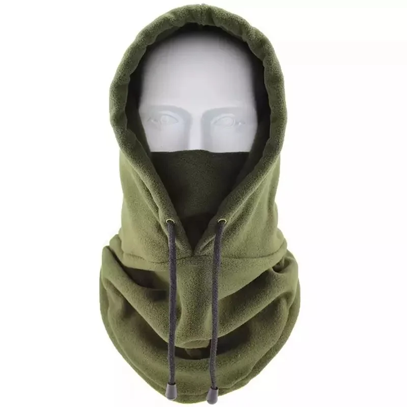 Wholesale Winter Ski Mask Hoodie Hat Thick Warm Fleece Drawstring Outdoor Cycling Mask for Men Women