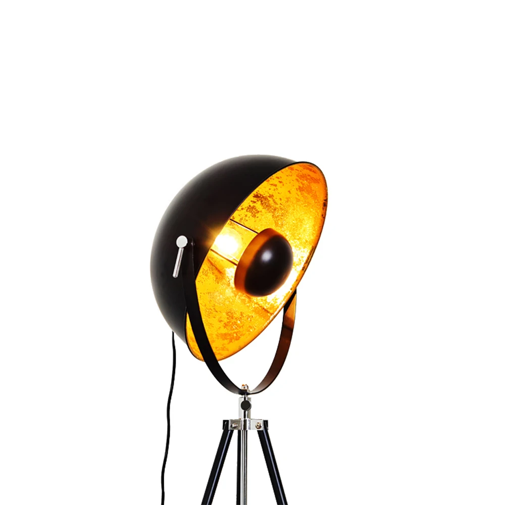 halogen Matt Black Irion Up and Down Tripod  floor lamp with Gold Foil inner