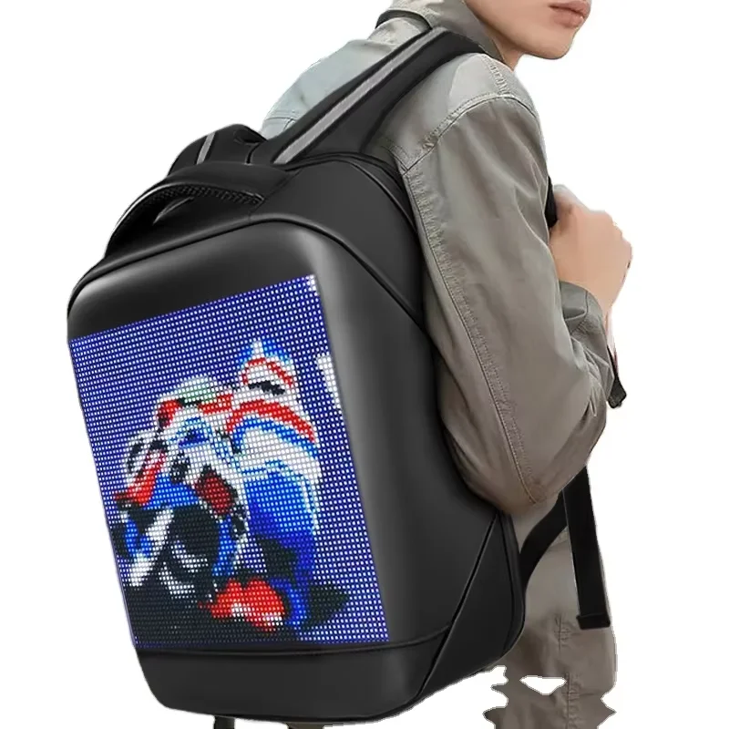 LED Backpack with Full Color Screen and Programmable DIY Panel Outdoor Human Billboard Advertising Travel Bag Laptop Backpack