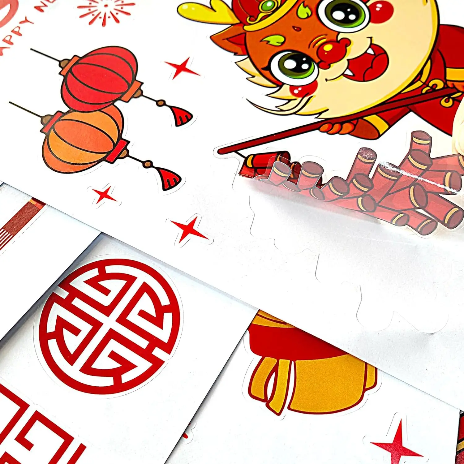 Chinese New Year Window Clings Chinese Zodiac Dragon Wall Door Stickers 2024 The Year of Dragon Fu Character Window Stickers