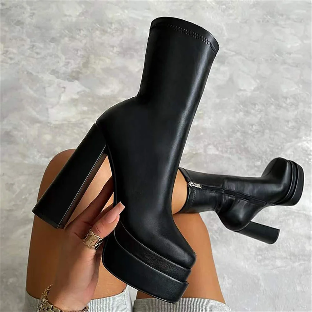 New high-heeled double waterproof platform high-heeled thick-soled large-size short boots skinny boots knight boots
