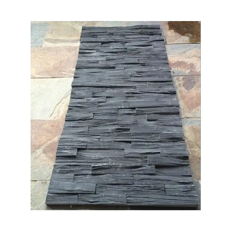 Natural Stone Cladding Exterior Black Slate Culture Stone with Rectangular Split Finish for Outdoor and Hotel Applications