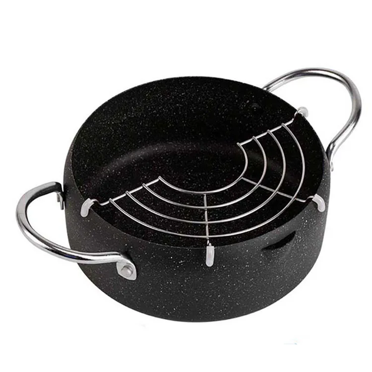 Wholesale Small Multi Functional Cooking Tools Maifan Stone Tempura Pot With Oil Drain Rack