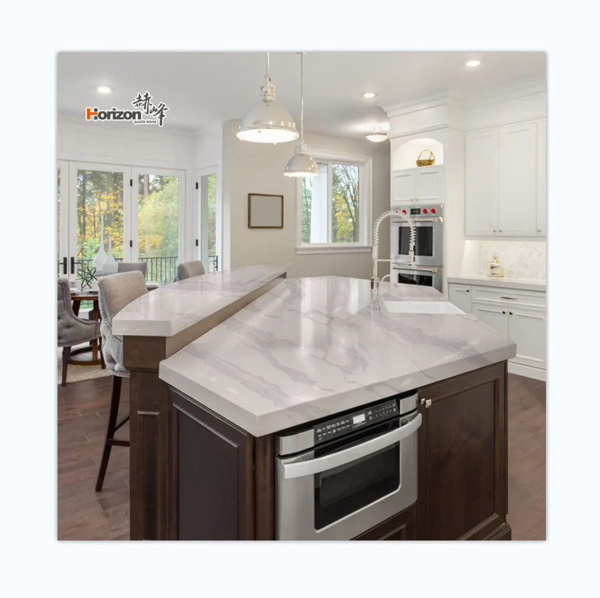 Factory Sale customized artificial Stone Calacatta White Marble Quartz stone Slabs Kitchen Countertops Worktops