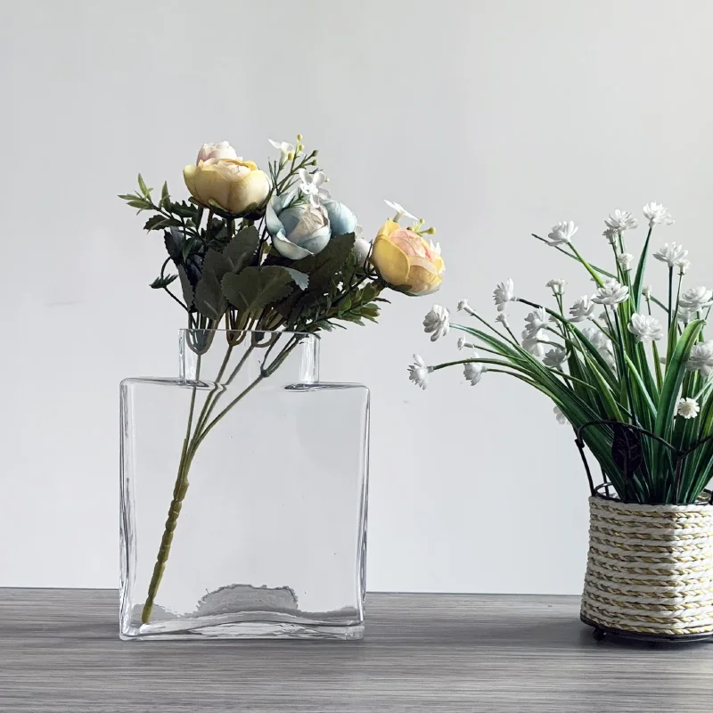 wholesale modern perfume bottle rectangle crystal flower vase for home decor