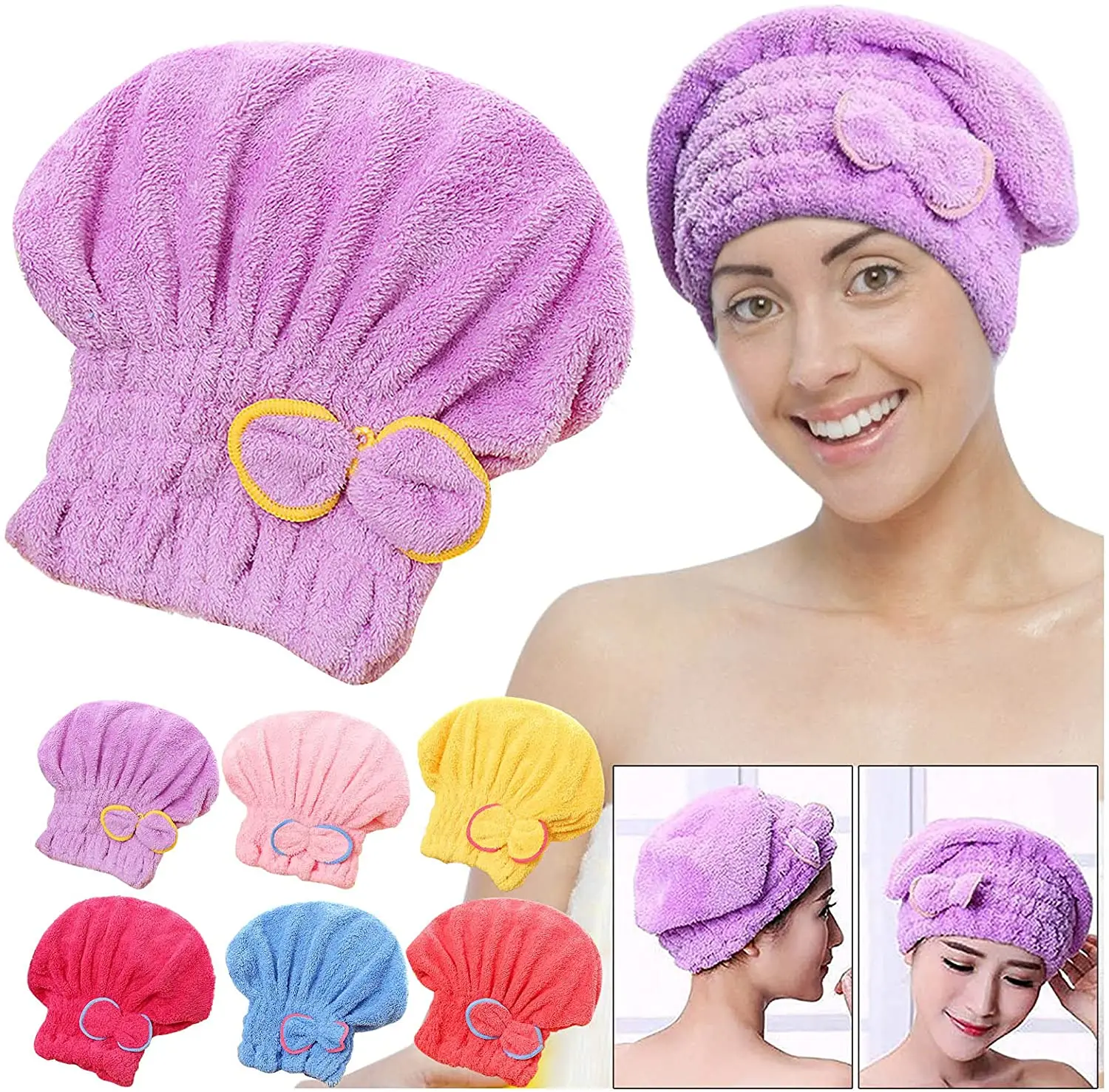 Custom Personalized SPA Women's Super Absorbent Quick Dry Soft Magic Turban Towel With Buttons Twist Wrap Microfiber Hair Towel