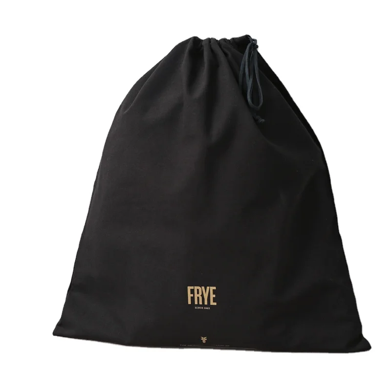 Black cotton printed canvas drawstring bag hat dust bag