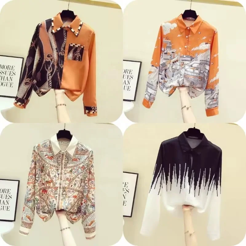 Wholesale 2024 Autumn New French Temperament Lapel Lace Stitching Single-breasted Loose Pleated Lantern Sleeve Shirt