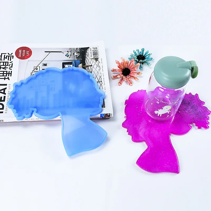 0125 New Product DIY Crystal Epoxy Portrait Cowboy Girl Coaster Tray Resin Silicone Mold