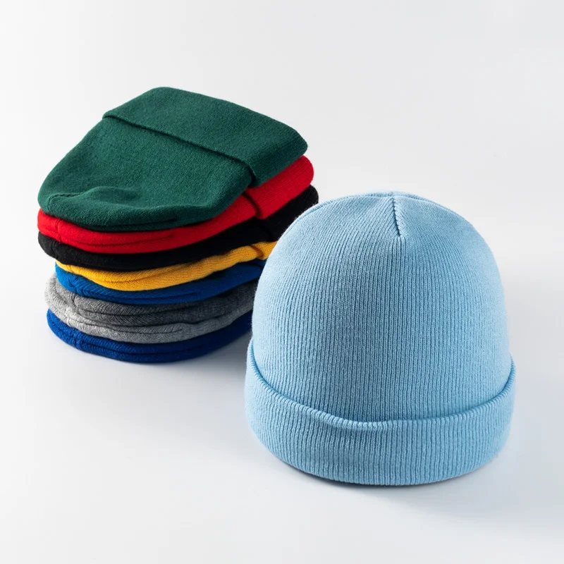 Knitted Hat Winter Warm Men's and Women Beanie Hats for Outdoor Wear Customized Embroidered Plush Unisex Logo Solid Color
