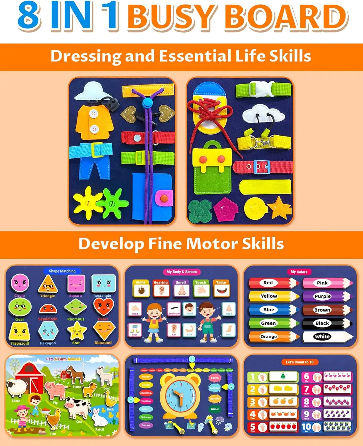 Hot Sale Travel Activity Toys Sensory Books For Children Busy Board For Kids Educational Montessori Toys For Toddler