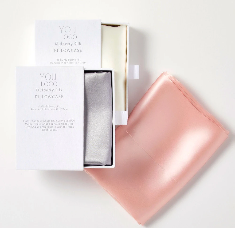 wholesale custom made envelope style white soft silk pillowcase mulbery-silk pillowcases with zipper  packaging with logo