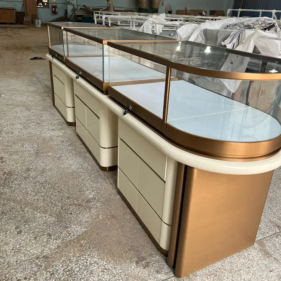Luxury Custom Jewellery Display Furniture Watch Showcase Table Island Showcase Jewelry Watch Shop Glass Jewelry Kiosk