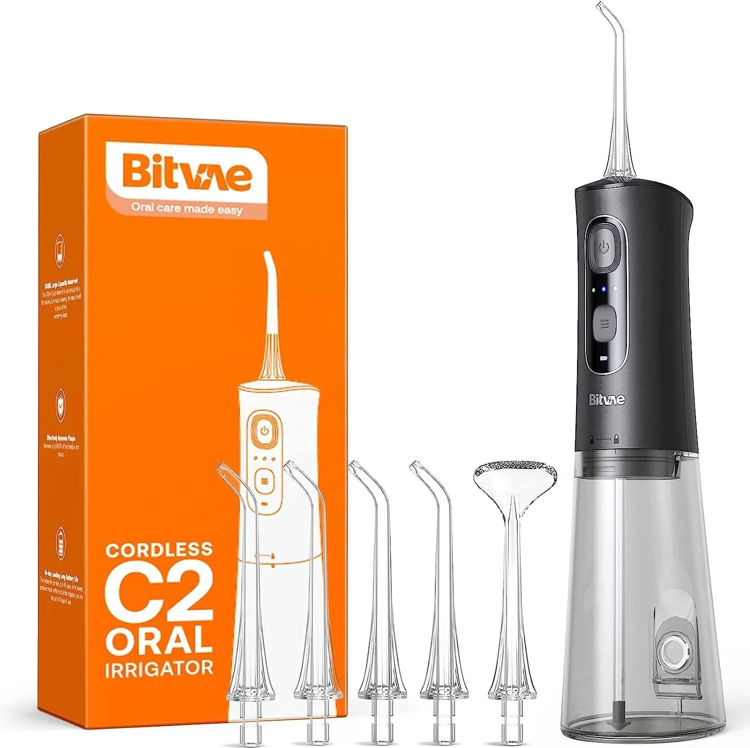 Bitvae BV C2 Portable 3 Modes 300ml Water Tank Rechargeable IPX7 Oral Care Water Flosser with 8 Function Nozzles